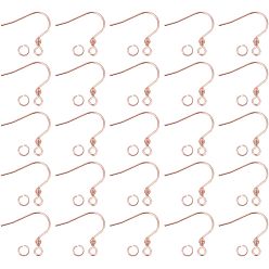 Розовое Золото 200 шт. 304 крючки для серег из нержавеющей стали, с горизонтальными петлями и соединительными кольцами 200шт., розовое золото , 17x18x2.4 мм, отверстие : 1.8 мм, 21 датчик, штифты : 0.7 мм