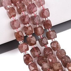 Клубничный Кварц Синтетические клубничные кварцевые бусины, граненый куб, со стеклянными бусинами, 6~10x7~11x7~11 мм, отверстие : 0.8~1 мм, около 16~20 шт / нитка, 7.28~8.27 дюйм (18.5~21 см)