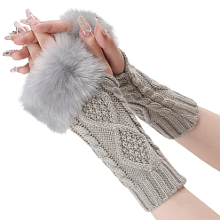 Dark Gray Polyacrylonitrile Fiber Yarn Knitting Fingerless Gloves, Soft Winter Warm Gloves with Thumb Hole, Dark Gray, 200~260x125mm