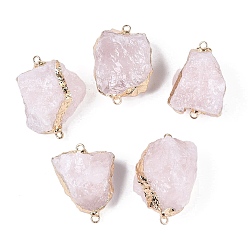 Розовый Кварц Необработанные натуральные самородки розового кварца, соединительные подвески, звенья из латуни с драгоценными камнями в оправе, золотой свет, 28~48x21~37x16~30 мм, отверстие : 1~2 мм