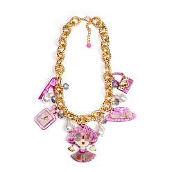 Камелия Женские ожерелья-нагрудники из акрила в виде флакона женских духов, туфли на высоком каблуке с подвеской из искусственного жемчуга и цепочками из сплава., золотые, камелия, 17.72 дюйм (45 см)