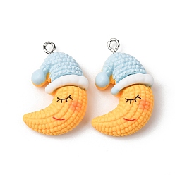 Луна Непрозрачные подвески смолы, с платиновыми тоновыми железными петлями, золотые, лунное очарование, 27x16.5x8 мм, отверстие : 1.5 мм