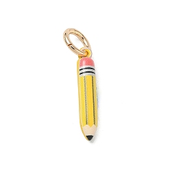 Yellow Spray Painted Brass Pendants, Pencil Charms, Golden, Yellow, 16.5x3mm, Hole: 3.8mm