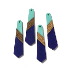 Индиго Подвески из непрозрачной смолы и ореха, шестиугольные подвески для галстука, индиговые, 49x12x3 мм, отверстие : 2 мм