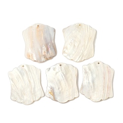 Античный Белый Природные подвески оболочки пресноводных, прямоугольник амулеты, старинный белый, 71.5~73.5x56.5~57.5x2.5~5.5 мм, отверстие : 3.5 мм