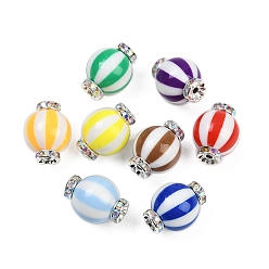 Stripe Бусины со стразами из смолы, конфеты, с латунной фурнитурой , полоса, 20~20.5x15.5~16 мм, отверстие : 2.2 мм