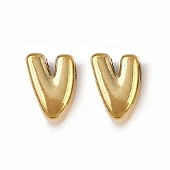 Letter V 304 прелести нержавеющей стали, буквы, ионное покрытие (ip), реальный 18 k позолоченный, Буква V, 7.5x5.5x3.5 мм, отверстие : 1.8 мм