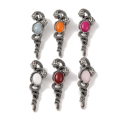 Белый Нефрит Крашеные натуральный белый нефрит подвески, со сплавочной фурнитурой, античное серебро, 61.5x20x8 мм, отверстие : 9.5x7 мм