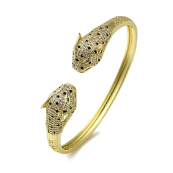 Настоящее золото 18K Женский браслет на открытой манжете с прозрачным и зеленым фианитом из латуни и леопарда, реальный 18 k позолоченный, внутренний диаметр: 2x2-3/8 дюйм (5.2x6.15 см)