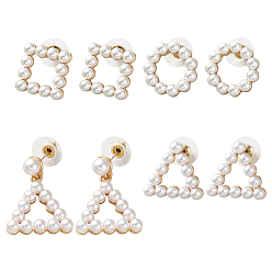 Mixed Shapes 4 пары 4 стили серьги-гвоздики из сплава и пластика с имитацией жемчуга, золотые, разнообразные, 16.5~27.5x16.5~20.5 мм, 1 пара / стиль