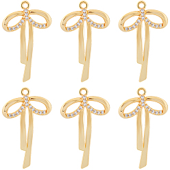Настоящее золото 18K 12 кулоны из латуни с прозрачным кубическим цирконием, бантом, без никеля , реальный 18 k позолоченный, 27.1x15.7x3.8 мм, отверстие : 1.4 мм, 12 шт / комплект