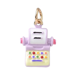 Golden Alloy Enamel Pendants, Typewriter Charms, Golden, 14.5x14x12mm, Hole: 4mm