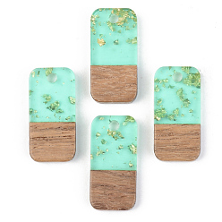 Аквамарин Подвески из прозрачной смолы и ореха, золотой фольгой, прямоугольные, аквамарин, 21.5x10x3 мм, отверстие : 2 мм