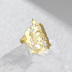 Doré  304 anneaux ouverts pour manchettes en acier inoxydable, fleur avec étoile, or, diamètre intérieur: 15~20 mm
