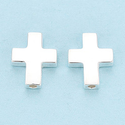 Серебро 925 серебряные религиозные бусины-крестики, серебряные, 10x8x2 мм, отверстие : 1.2 мм