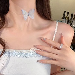Светло-Синий Ожерелья-чокеры из хрусталя с бабочками и стразами, голубой, 11.81 дюйм (30 см)
