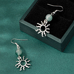 Аква Природные сердолик болтаться серьги, со сплавочной фурнитурой, солнце, золотые, вода, 50x20 мм