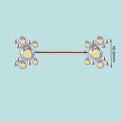 Нержавеющая Сталь Цвет 304 Кольца для сосков из нержавеющей стали с кристаллами ab и стразами в виде штанги, цвет нержавеющей стали, 10.5 мм