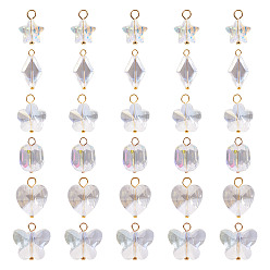 Прозрачный 30шт 6 стили стеклянные подвески, разнообразные, с латунными петлями, граненые, ясно AB, 14~19 мм, отверстие : 3 мм, 5 шт / стиль
