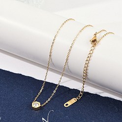 Прозрачный Ионное покрытие (ip) 304 нержавеющая сталь кубический цирконий шестигранный кулон кабель цепь ожерелья, реальный 18 k позолоченный, прозрачные, 16.18 дюйм (41.1 см)