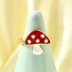 Настоящее золото 18K Латунные эмалевые манжеты открытые кольца для женщин, без кадмия и без свинца, гриб, реальный 18 k позолоченный, 15 мм, размер США 7 1/4 (17.5 мм)