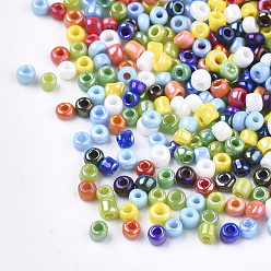 Mixed Color Opaque Glass Seed Beads, Rainbow Plated, Round, Mixed Color, 4mm, Hole: 1.5mm, about 4500pcs/bag