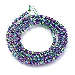 Multi-color Plated Electroplate Glass Beads Strands, Round, Full Plated, Multi-color Plated, 2mm, Hole: 0.6mm, about 180pcs/strand, 14.17 inch(36cm)