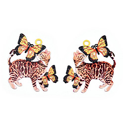 Сиена Филигранные подвески из нержавеющей стали, окрашенные 430 аэрозольной краской, кошка с подвеской в виде бабочки, цвет охры, 39.5x35x0.5 мм, отверстие : 2.8 мм