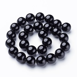 Black Onyx Natural Black Onyx Round Beads Strands, Grade A, Dyed, 14mm, Hole: 1.5mm, about 28pcs/strand, 15.5 inch