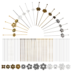 Mixed Color 4 Colors DIY Jewelry Making Finding Kits, including 192Pcs Brass Ball Head Pins and 192Pcs Alloy Bead Caps, Mixed Color, 50x0.5mm
