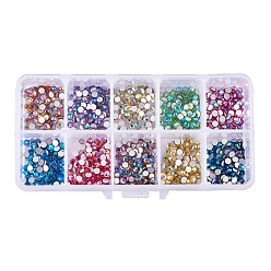 Mixed Color Glass Flat Back Rhinestone, Grade A, Back Plated, Faceted, AB Color, Half Round, Mixed Color, 13.5x7x3cm, 100pcs/color, 1000pcs/box