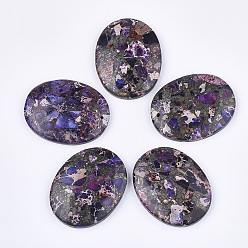 Dark Orchid Synthetic Gold Line Regalite/Imperial Jasper/Sea Sediment Jasper Pendants, Dyed, Oval, Dark Orchid, 45x35~35.5x7mm, Hole: 1.4mm