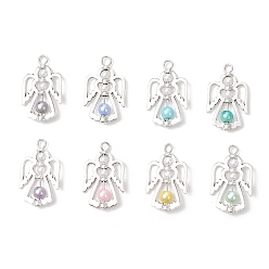 Серебро Акриловые подвески, ангел, с фурнитурой из сплава и стеклянными жемчужными бусинами, серебряные, 32x20x6 мм, отверстие : 3 мм, 8 шт / комплект