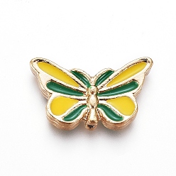 Farbig Imitation Cloisonne Perlen, Leicht vergoldete Legierungsperlen, mit Emaille, Schmetterling, grün und gelb, 10x17x3 mm, Bohrung: 0.8 mm