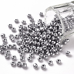 Silver Baking Paint Glass Seed Beads, Silver, 6/0, 4~5x3~4mm, Hole: 1~2mm, about 4500pcs/bag
