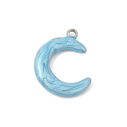Blue 304 Stainless Steel with Enamel Pendants, Moon Charms, Stainless Steel Color, Blue, 19x15x3.5mm, Hole: 1.8mm