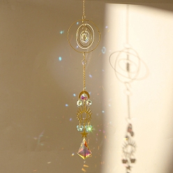 Eye Латунные с железной цепью подвесные украшения, Стеклянные ловцы солнца с кисточками для садовых наружных подвесных украшений, золотые, глаз, 420 мм