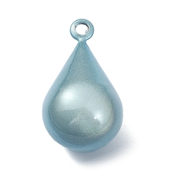Sky Blue Brass Bell Pendants, Suikin Bell, Teardrop Charms, Sky Blue, 30.5x17~17.5mm, Hole: 2.8mm