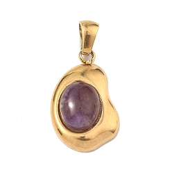 Аметист Подвески из натурального аметиста , с 304 нержавеющей стали, ионное покрытие (ip), 22x13.5x6.5~7 мм, отверстие : 4.5x3.5 мм