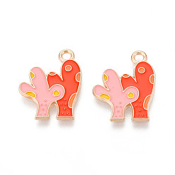 Оранжево-Красный Подвески из эмали и сплава, кактус очарование, золотой свет, оранжево-красный, 18.7x15~15.5x1.1 мм, отверстие : 1.8 мм