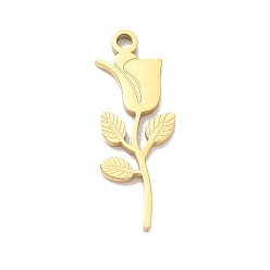 Chapado en Oro Real 18K 304 colgantes de acero inoxidable, encantos de rosa, chapado en rack, larga duración plateado, real 18 k chapado en oro, 24.5x9x1.5 mm, agujero: 1.8 mm