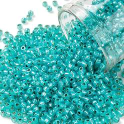 (PF2104) PermaFinish Turquoise Opal Silver Lined TOHO Round Seed Beads, Japanese Seed Beads, (PF2104) PermaFinish Turquoise Opal Silver Lined, 8/0, 3mm, Hole: 1mm, about 222pcs/bottle, 10g/bottle