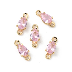 Розовый Шармы-соединители из латуни с паве из кубического циркония, слезные ссылки, без никеля , реальный 18 k позолоченный, туманная роза, 11x4.5x3.5 мм, отверстие : 1~1.2 мм