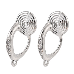 Платина Латунные серьги с клипсами, без кадмия, без никеля и без свинца, с микро проложить кубического циркония, круглые кольца, платина, 18x8x11 мм