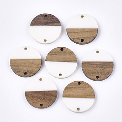 Белый Соединители из смолы и ореха, плоско-круглые, белые, 24.5~25x2.5~4.5 мм, отверстие : 2 мм