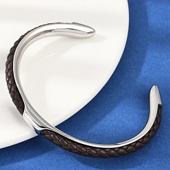 Коричневый 304 браслеты-манжеты из микрофибры из нержавеющей стали и кожи, кофе, 1/4 дюйм (0.7 см), внутренний диаметр: 2 дюйм (5~6.5 см)