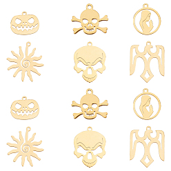 Golden 12Pcs 6 Style 201 Stainless Steel Pendants, Mixed Shapes, Golden, 2pcs/style