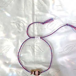Dark Orchid Ocean Alloy Enamel Fish Beads Adjustable Braided Cotton Cord Bracelets for Women, Golden, Dark Orchid, 5.91 inch(15cm)~12.60 inch(32cm)