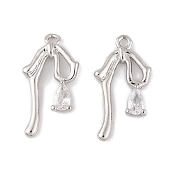 Платина Латунные микропаве прозрачные подвески с фианитом, без кадмия, без никеля и без свинца, долговечный, бантом прелести, платина, 20x10.5x3 мм, отверстие : 1 мм