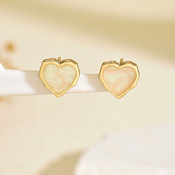 Белый Серьги-гвоздики в форме сердца из нержавеющей стали, реальный 18 k позолоченный, белые, 12x11 мм
